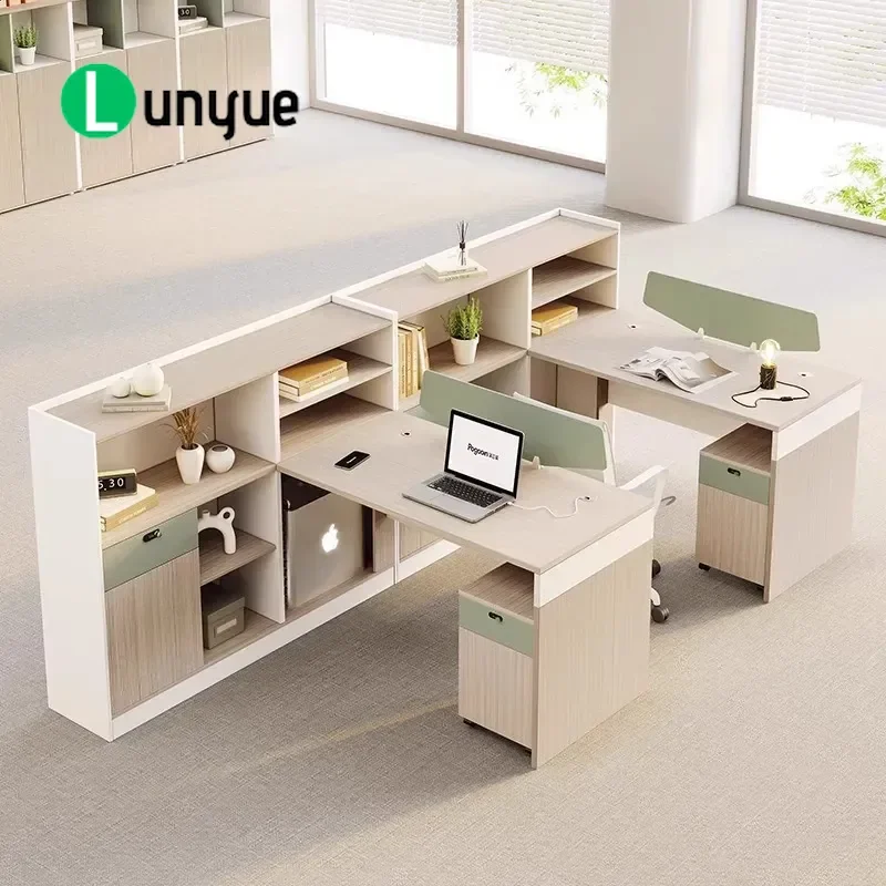 Modern Office Desk with Privacy Screen 2 4 6 Seater Computer Workstation for Finance Staff Desk and Chair Combo Simple Design
