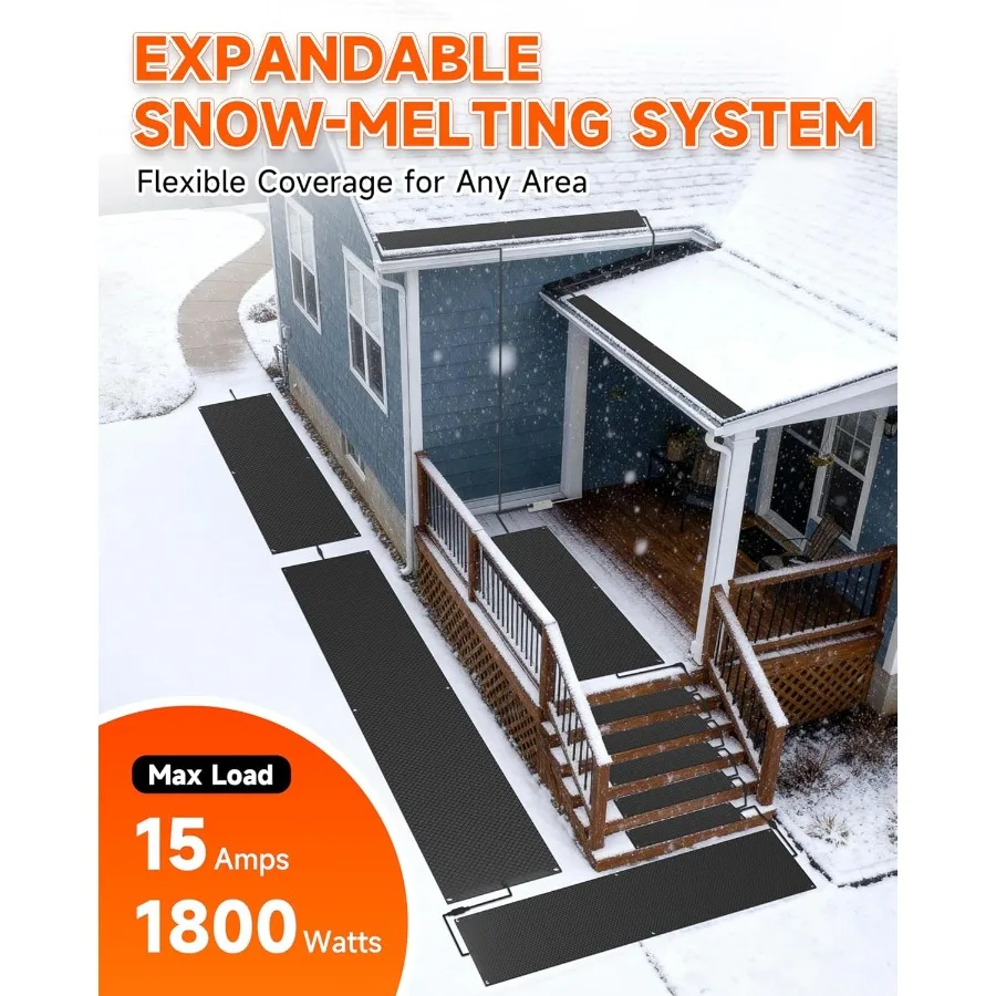 حصيرة ذوبان الثلج الساخنة للسلالم 4 عبوات 10 بوصة × 30 بوصة حصيرة خارجية ساخنة من الجرافين 2.0 حصيرة ذوبان الثلج والثلج قابلة للتوصيل لـ Ou