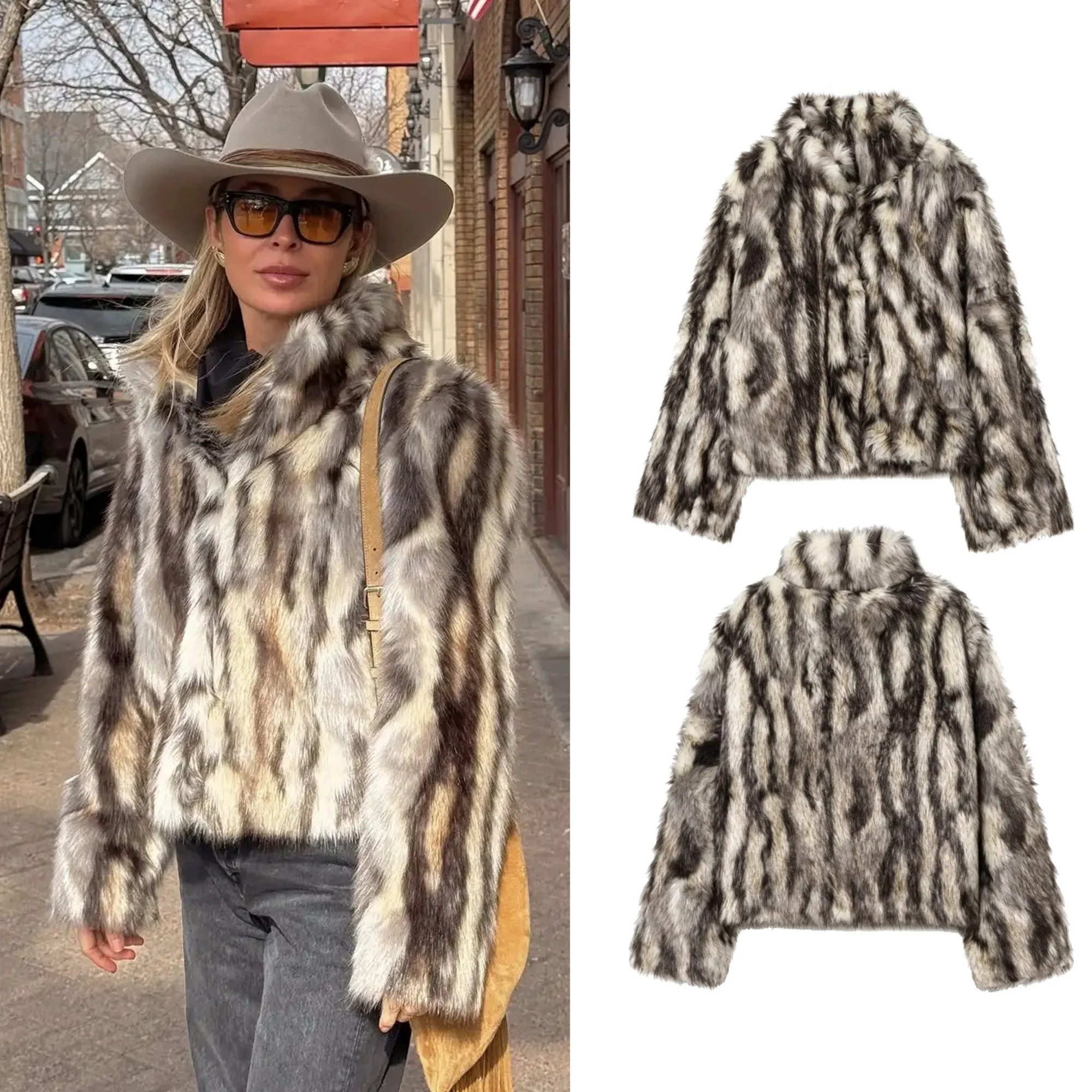 Parkas de piel sintética a la moda para mujer, abrigos cortos peludos gruesos y cálidos para otoño e invierno, ropa elegante para mujer, prendas de vestir exteriores de calle ﻿