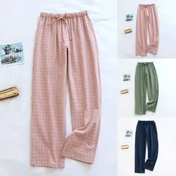 Women's Pajamas Pants Cotton Gauze Couples Home Pants Lounge Wear Loose Printed Sleep Bottoms Femme Pantalon Hombre Mujer