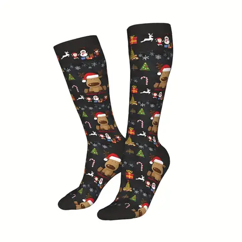Holiday Themed Novelty Socks 1 Pair, Polyester 95%, Spandex 5% Knit Fabric, Hand Wash/Dry Clean Funny Ugly Sweater