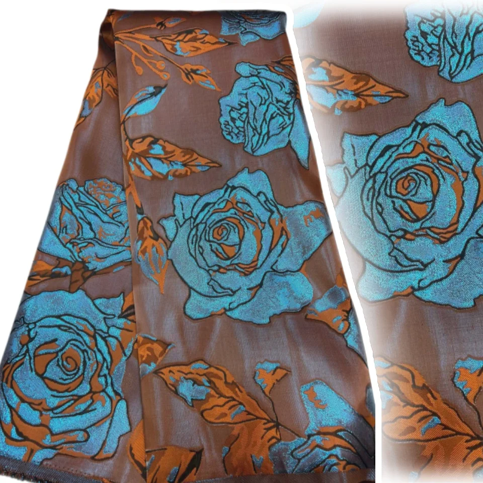 

2026 Hot Sale African Brocade Lace Fabric Nigerian Jacquard Lace Fabric Organza Lace for Evening Prom Women Dresses 5 Yards 1963