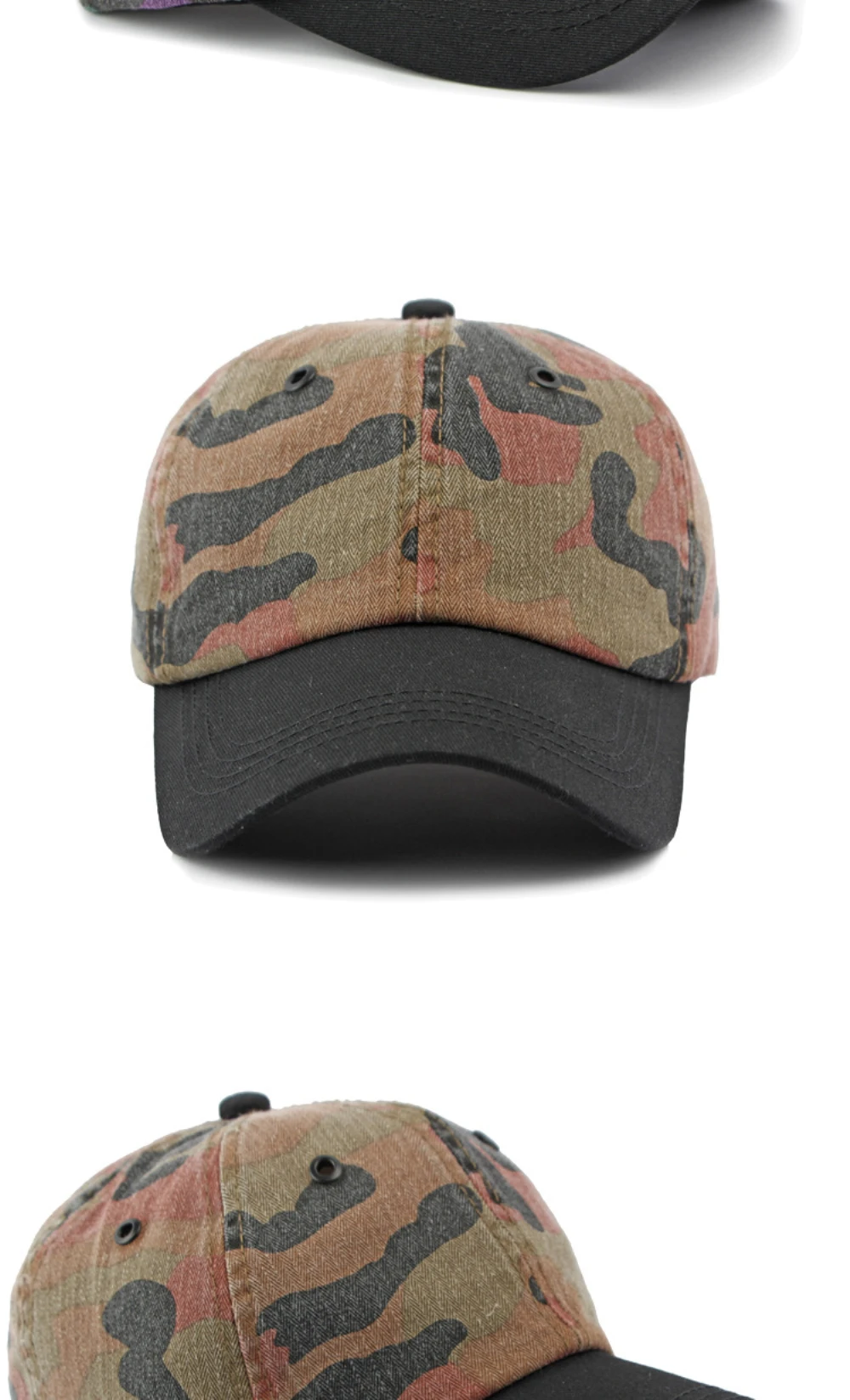 HT4350 Baseballkappe für Herren und Damen, Frühling und Sommer Sonnenkappe, Atmungsaktive Baumwolle, Tarnmuster Baseballmütze, Verstellbare Snapback-Kappe – Detail 7