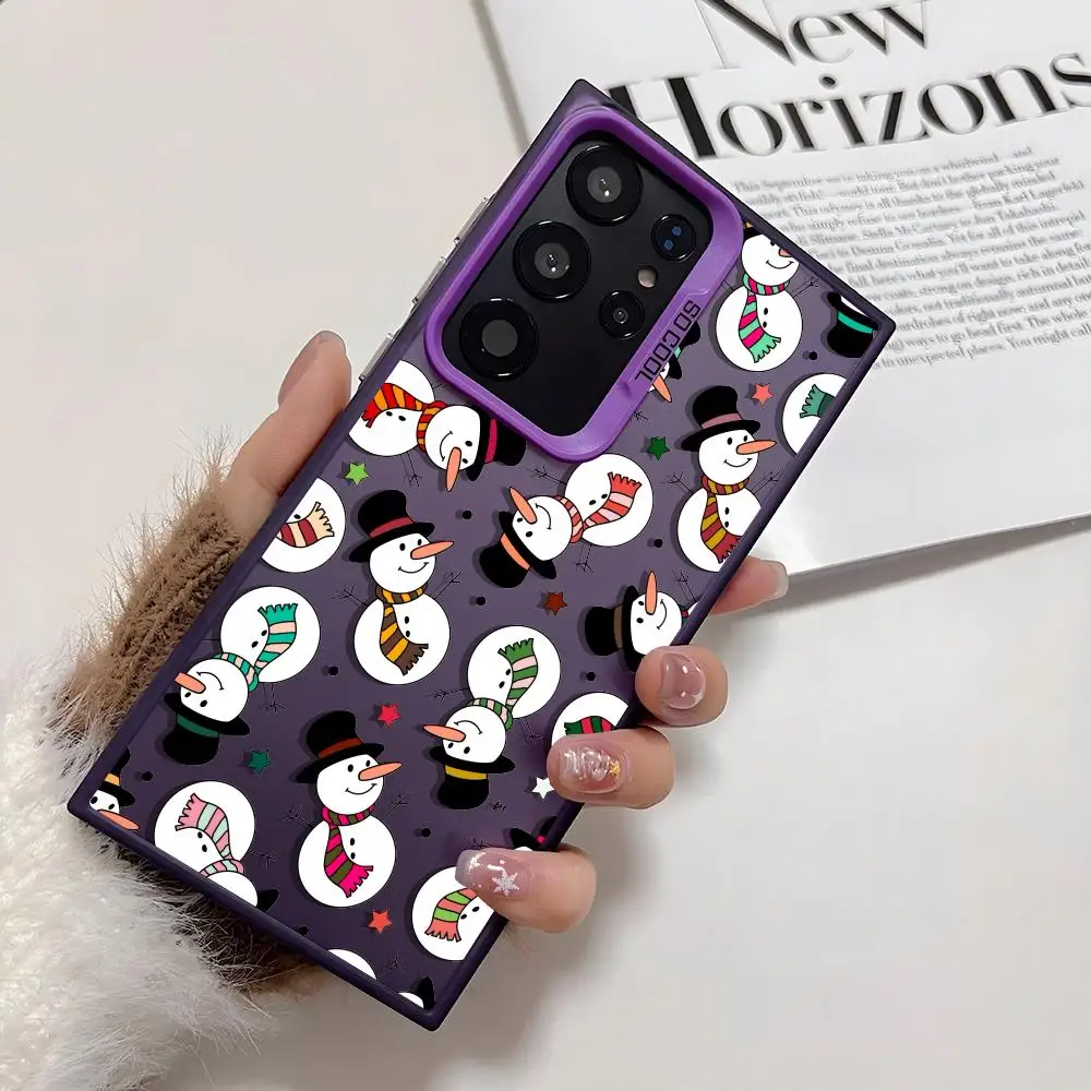 Bonito redondo boneco de neve caso de telefone para samsung galaxy s25 borda s24 s23 s22 s21 s20 ultra funda silicone colorido prata caso telefone