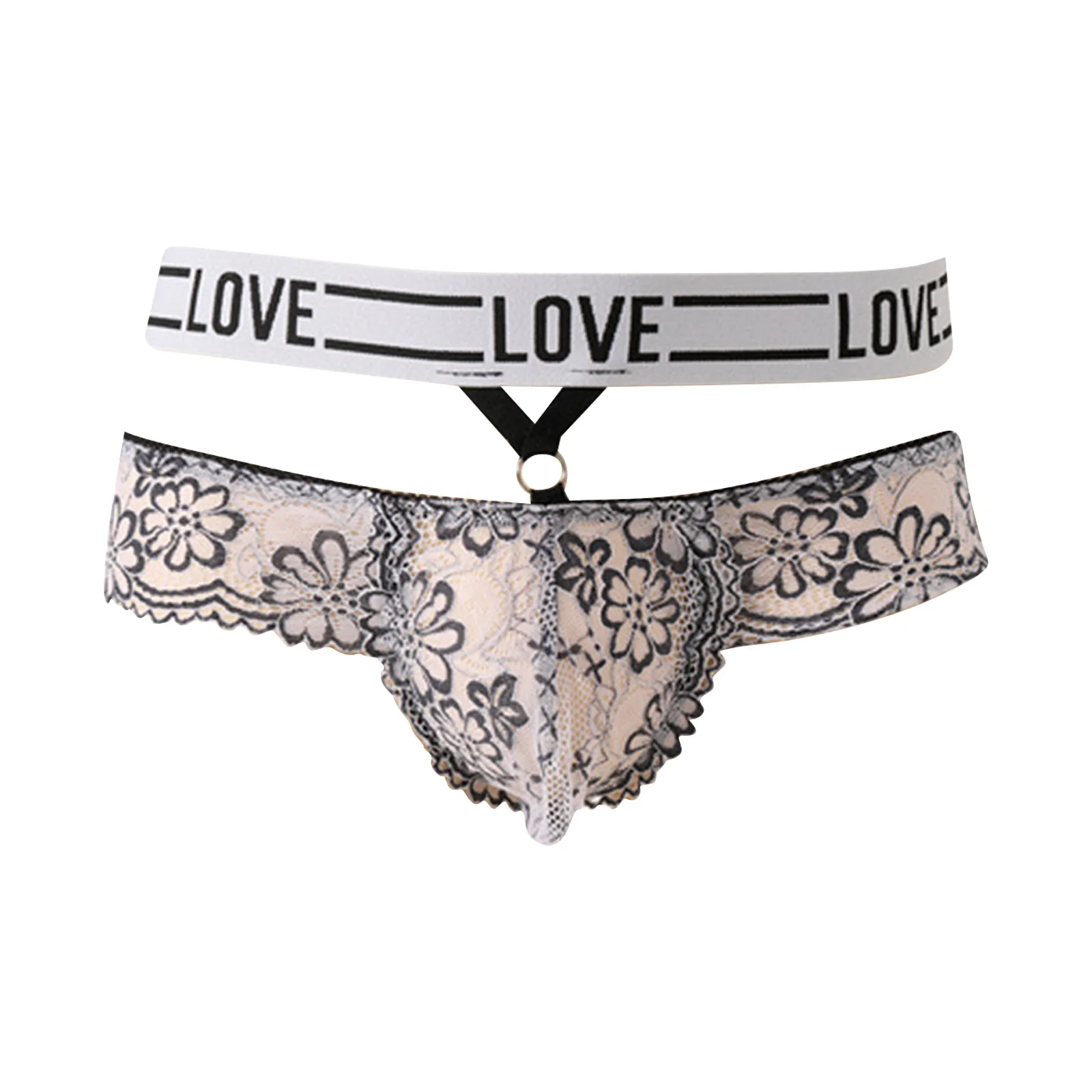 

Mens Alluring See Through Lace Jockstraps Underwear Double Waistband Bulge Pouch Open Back Briefs Panties for Rave Dating Night