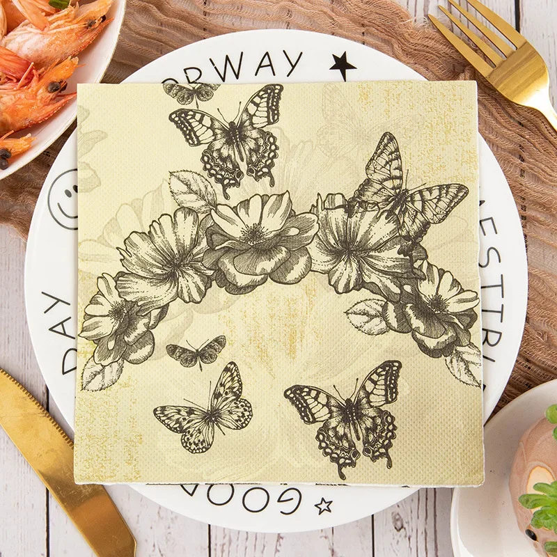 Flower and Bird Series Printed Napkins Native Wood Pulp Double Layer Colorful Paper Napkins Party Table Decoration Paper 20pcs