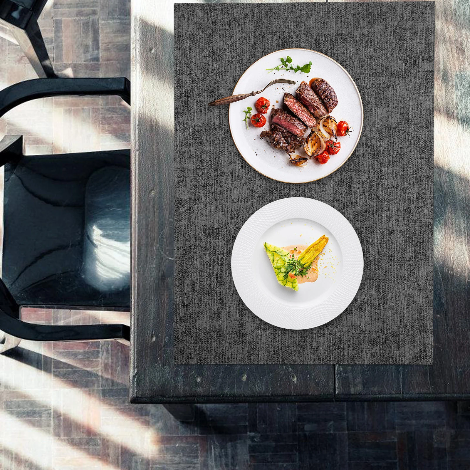 

2Pcs Faux Double-Sided Waterproof Placemats Heat Resistant Dining Table Mats for Home Hotel Restaurant Black