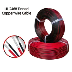 2468 2 Pins Electrical Wire Tinned Copper Insulated PVC Extension LED Strip Cable 30/28/26/24/22/20/18/16 Gauge AWG 5m/10m/20m