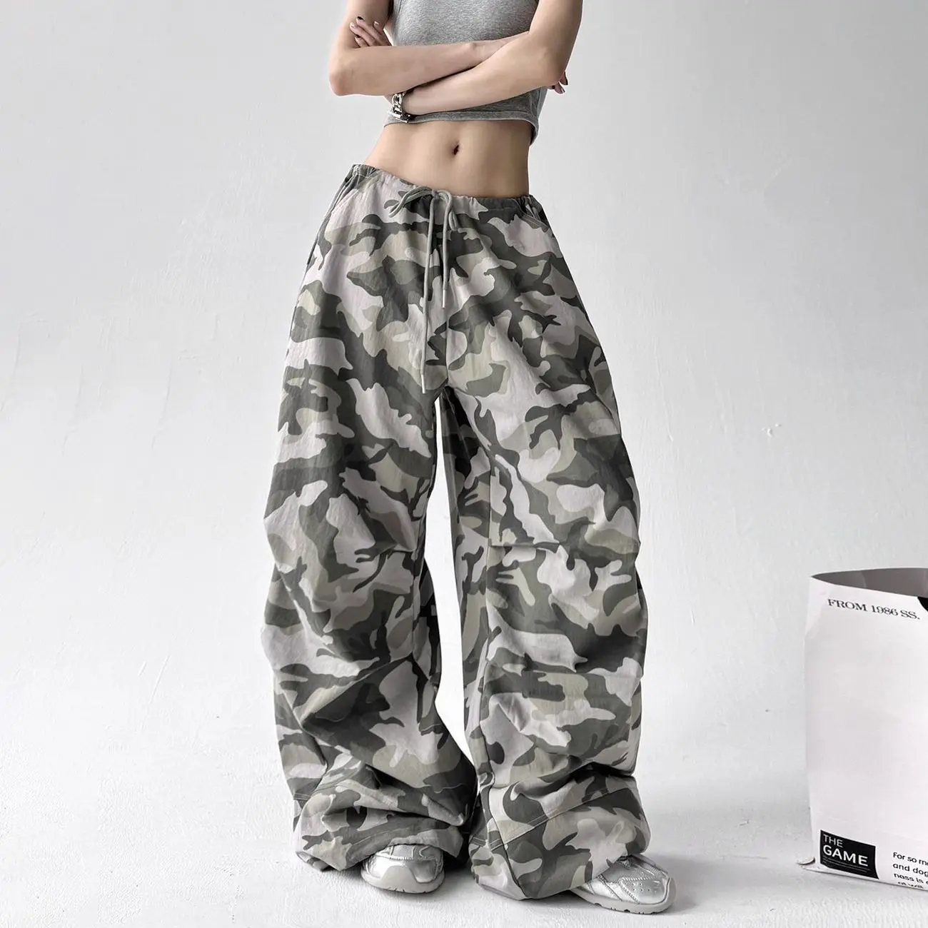 Pantalon de travail camouflage rétro américain pour femme, nouveau style printemps-été, pantalon ample à jambes larges, pantalon décontracté