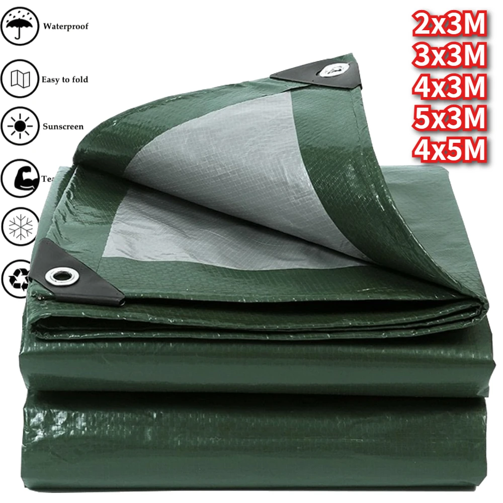 Heavy Duty Tarpaulin Waterproof Rainproof Tarp UV Block Large Sheet PE Tent Cover For Camping Garden Pool Backyard Use