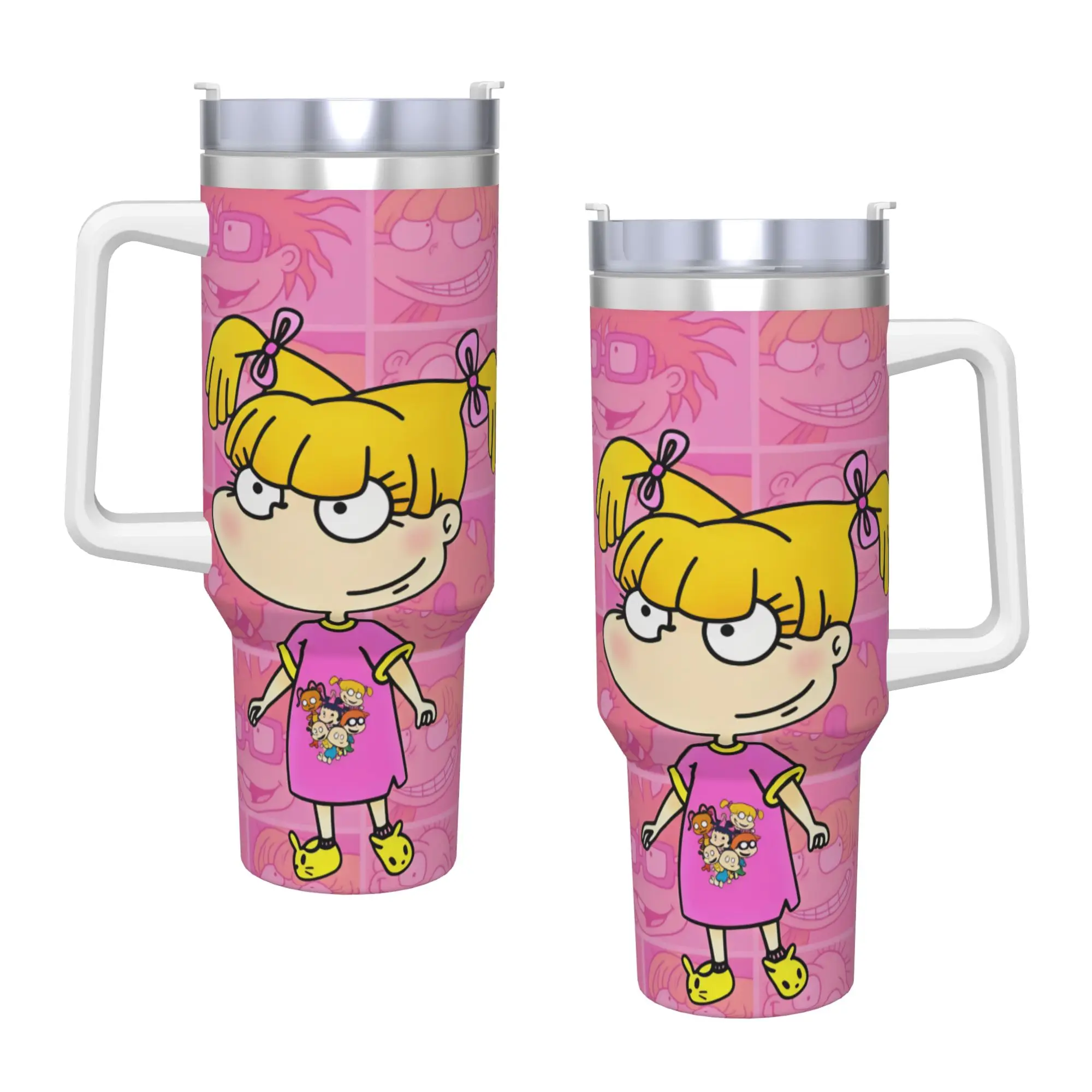 Rugrat Character Stainless Steel Tumbler  Camping Thermal Mug With Straws and Lid 40oz Mugs Cup Cold and Hot Water Bottle