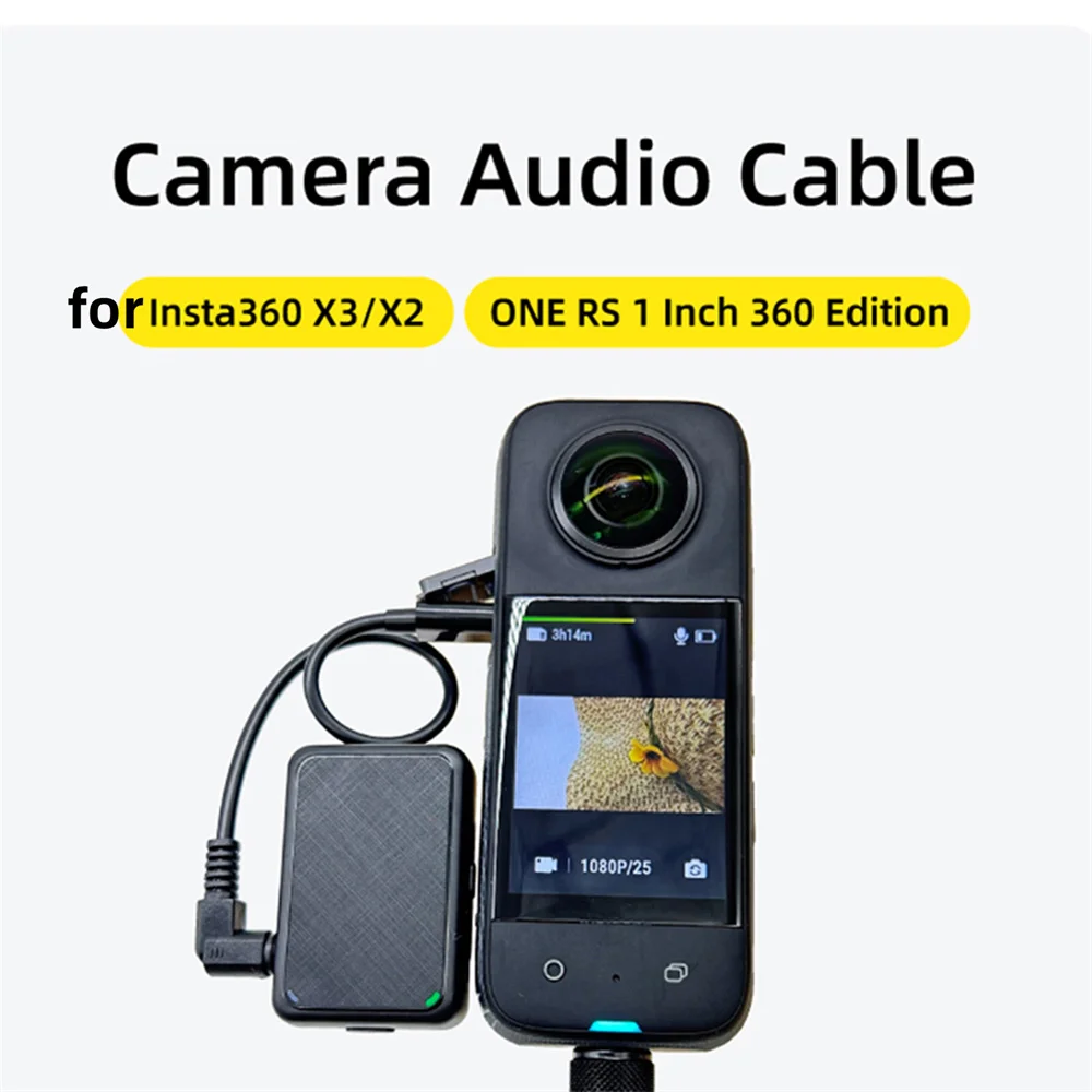 New 20cm Microphone Audio Adapter Cable for Insta360 X3/X2/One RS 1-inch 360 Edition Camera Accessories