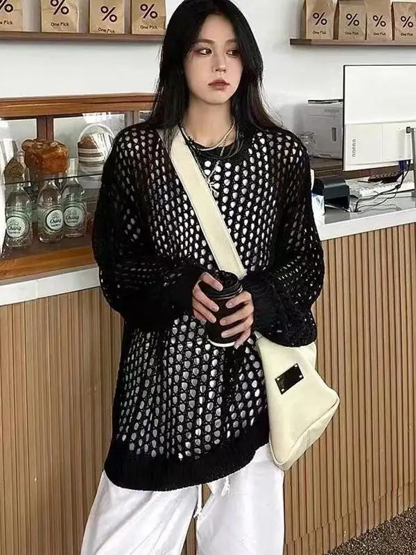 Ladies' Knitted Hollow out Sun Protection Shirt Loose Fit Lightweight Long Sleeve Comfortable Boring Style Overhead Unique Dr...