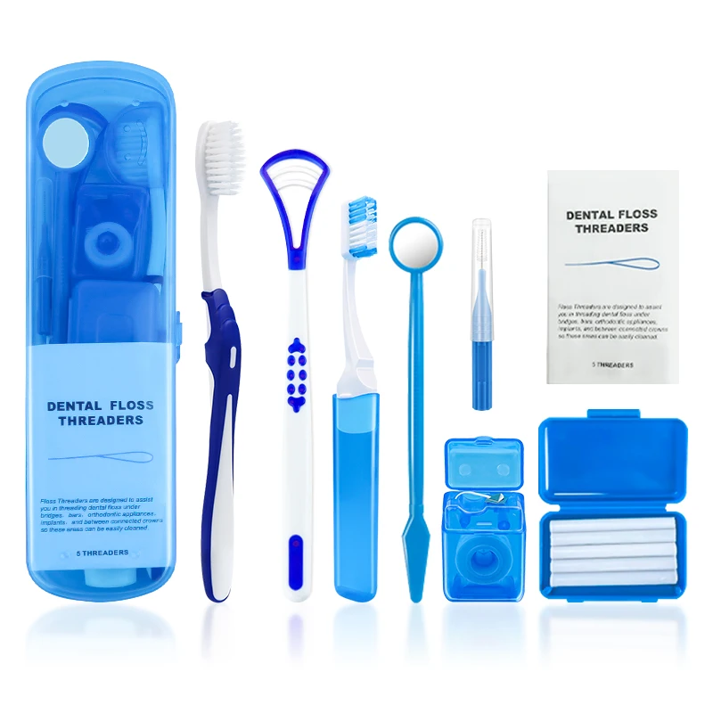 8 Piezas Kit de Cepillos de Cuidado Dental para Ortodoncia, Limpieza de Brackets con Cepillo Interdental, Hilo Dental y Cera de Ortodoncia, Estuche de Viaje