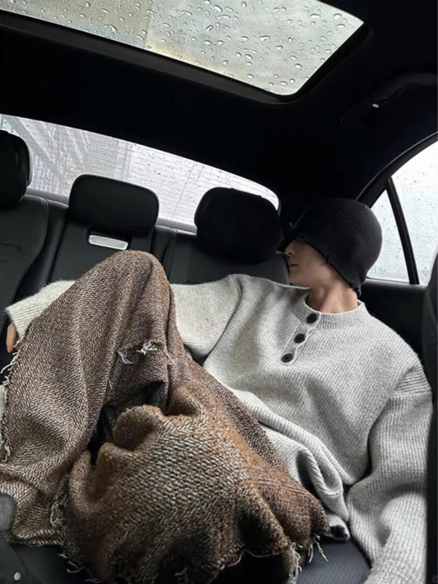 

Мужской вязаный свитер Cleanfit в американском стиле ретро с воротником Генри Lazy Sle, высококачественное шерстяное трикотажное пальто на одной пуговице