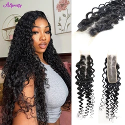 Alipretty-Deep Wave Lace Encerramento Do Cabelo Humano, Cabelo Natural Encaracolado Brasileiro, Kim K, 2x6, 2x6 HD, 2x6