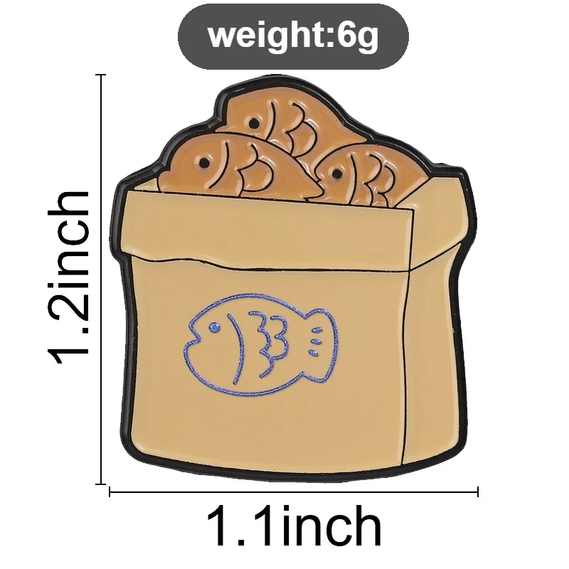 Taiyaki Paper Bag Enamel Pins Japanese Snack Brooch Street Food Badge Kawaii Fish Pastry Jewelry Gift for Friends