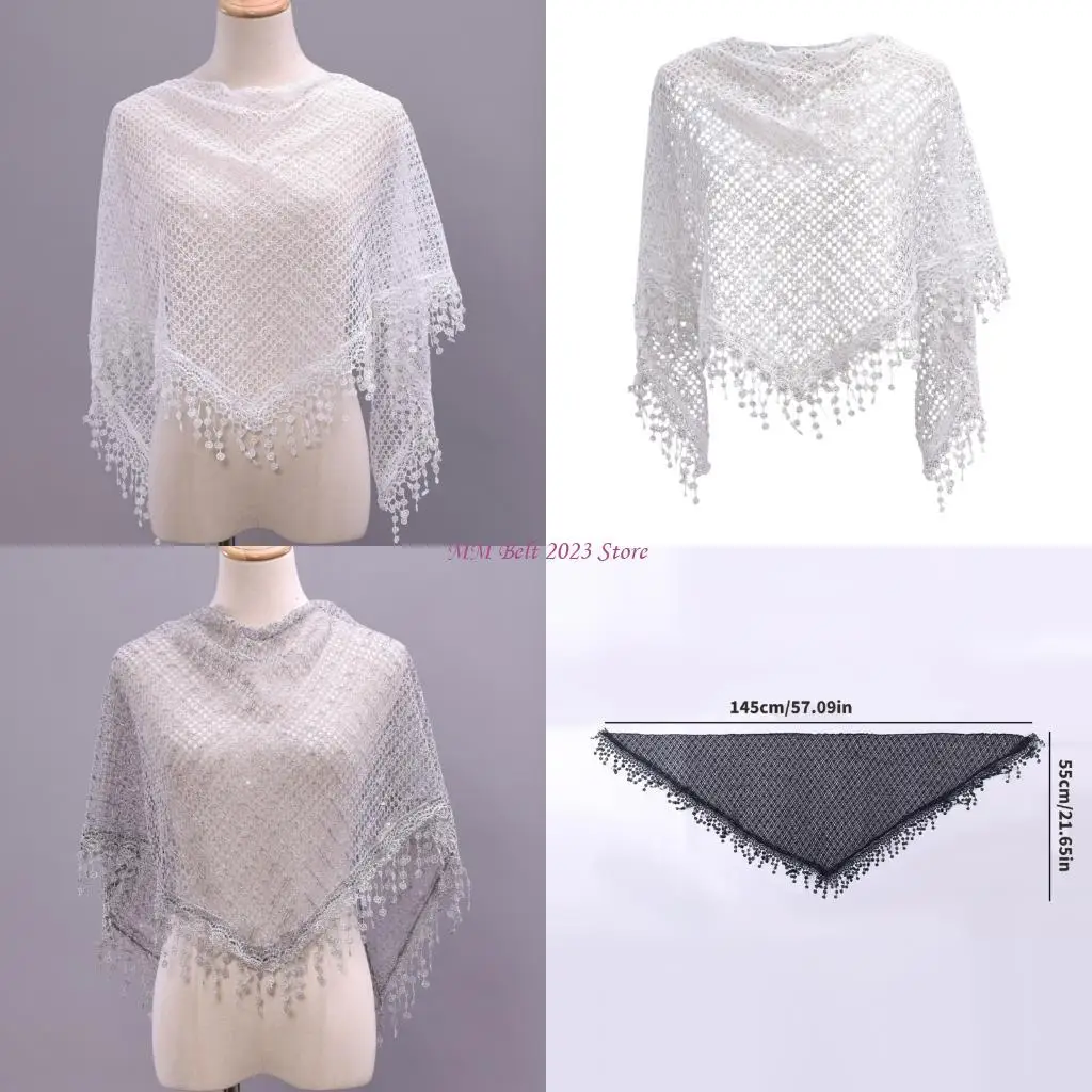 49ME Fashionable Hollowed Scarf with Fringe Detail Shoulder Cover for Daily Outfit
