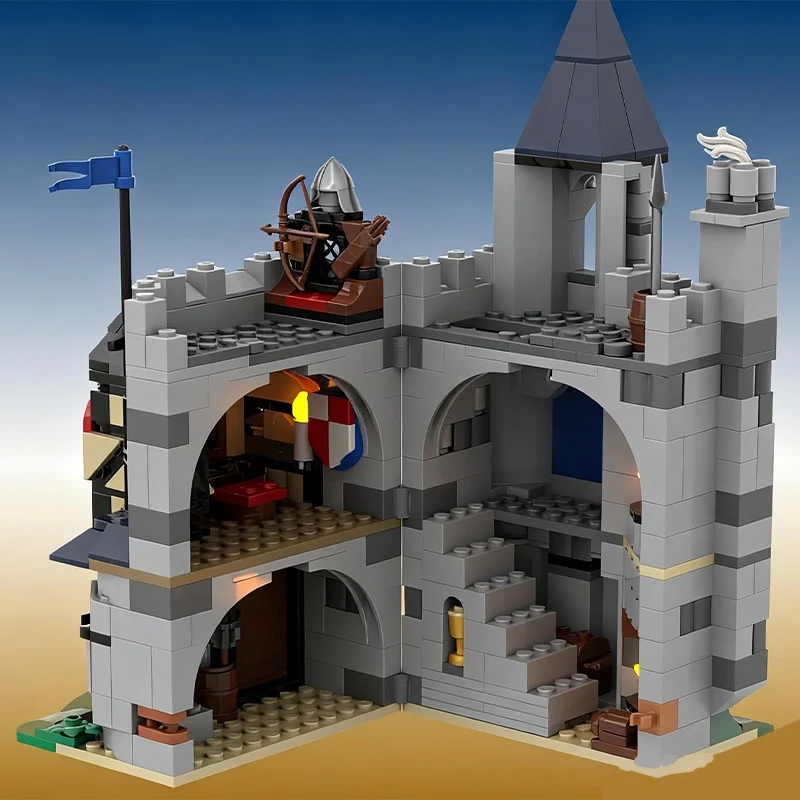 592개 MOC 말 기사 마을 경비실 모델 블록 조립 DIY 크리스마스 선물 어린이 장난감 생일 선물