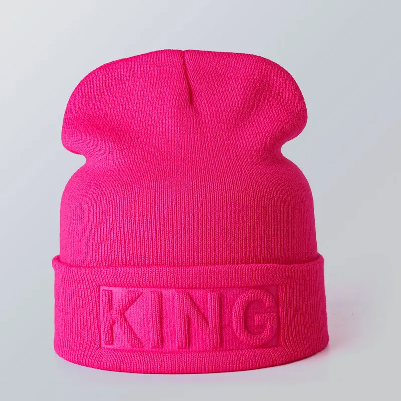 Men Women Beanie Fashion King and Queen Skullies Winter Warm Caps Sport Hats for Couples Lovers Snow Ski Bonnet 2024 New Arrival