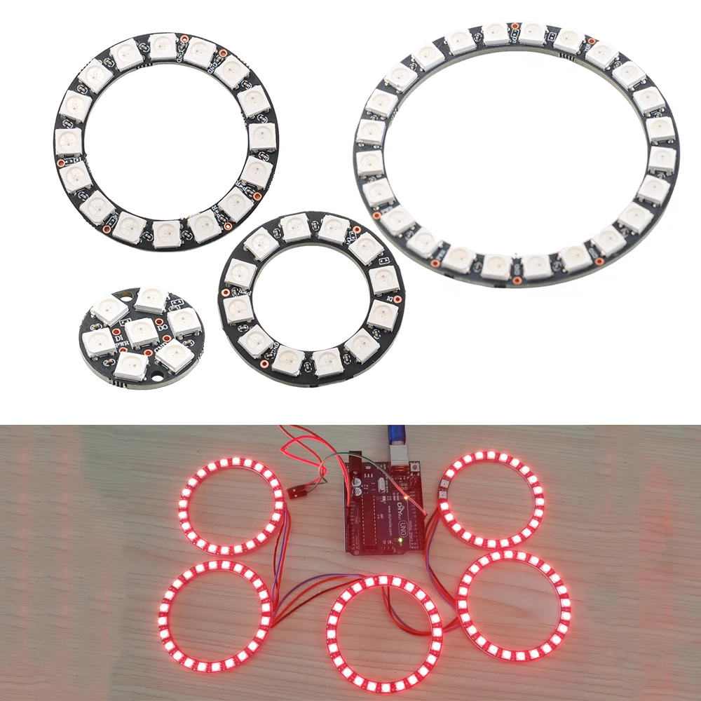 

7/12/16/24 LED WS2812B RGB Ring Light - 5050 Addressable LED Kit with Driver for Arduino/Raspberry Pi/ESP DIY Projects