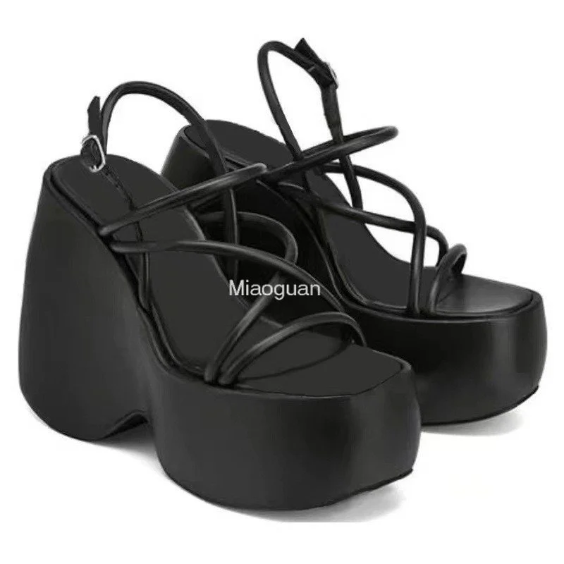 Big Size 35-43 Brand New Women\'s Wedges High Heels Sandals Fashion Buckle Platform Summer Sandals Woman Party Beach Shoes Black