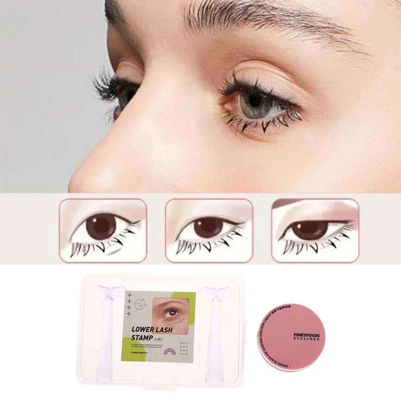 

1 Set Eyelash Seal DIY Lower Lash Extension Stamps Ink Pad Silicone Makeup Tool For Beginner Convenient Natural Simulation