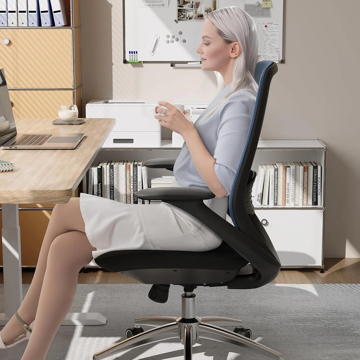 Ergonomic High Back Mesh Office Chair with Lumbar Support, Blue, Customized