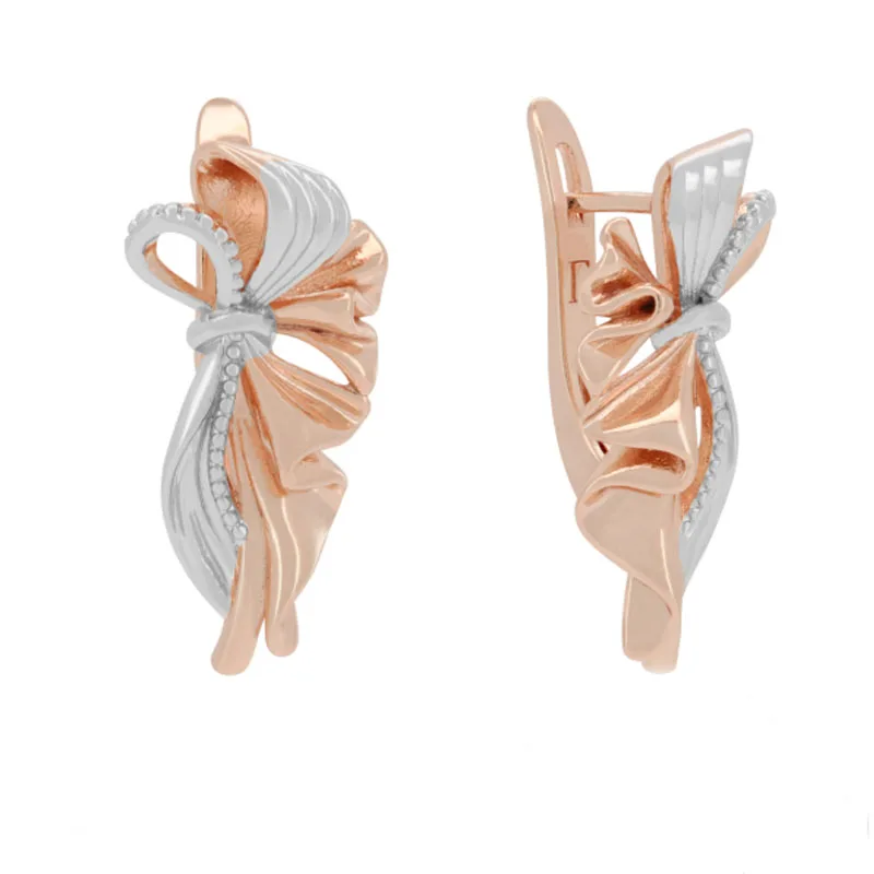 FJ Women Bowknot Shaped 585 Rose Gold Color White Drop Jewelry Earrings