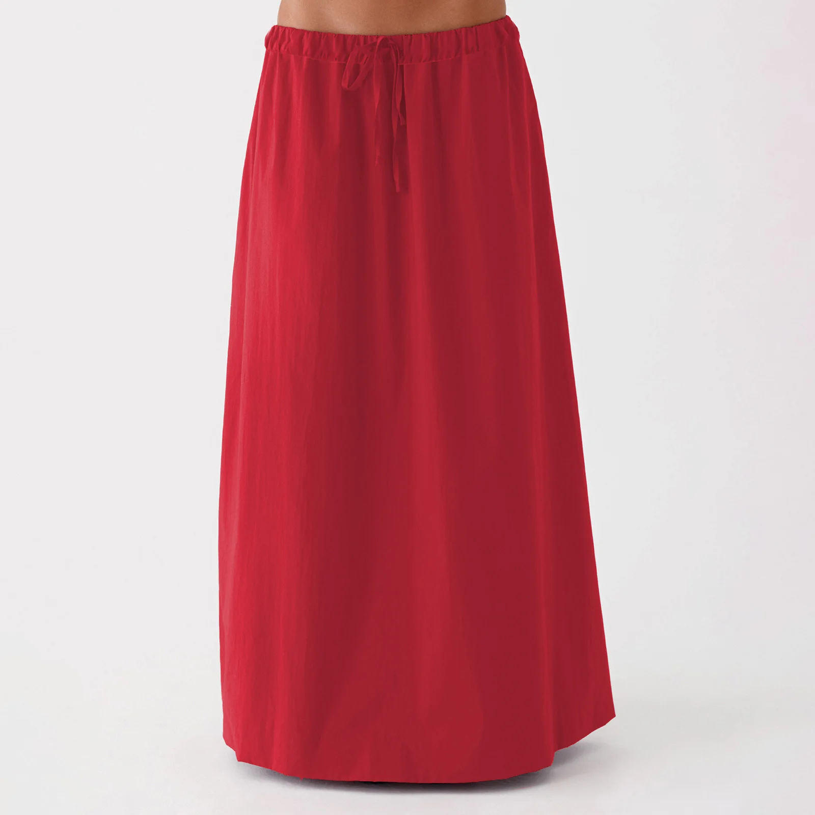 Casual Solid Color Elastic Drawstring A-Line Skirt Women Summer Sweet Long Skirt for Beach Vacation Club