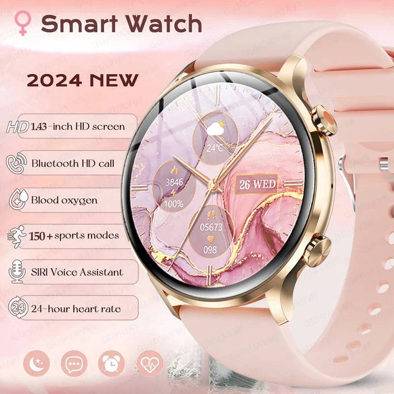 2024 New GPS Smart Watch Ladies 360*360 HD Screen Health Tracker Sports Voice Bluetooth Call Smartwatch Women For Huawei Xiaomi