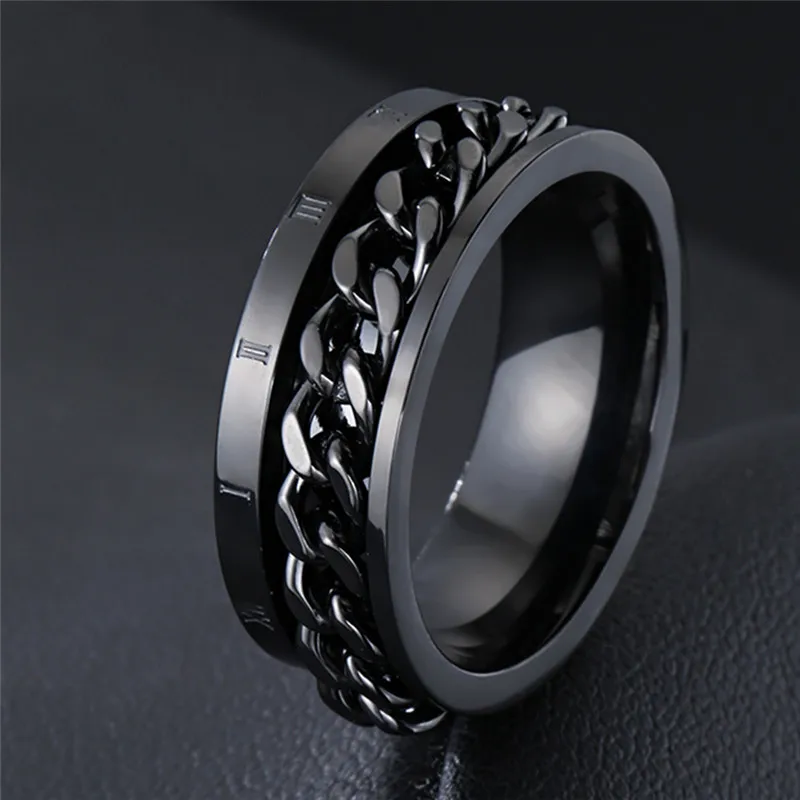 Modyle-anillos con números romanos negros para hombre, anillos de cadena giratoria de acero inoxidable, Punk, Vintage, regalo de joyería