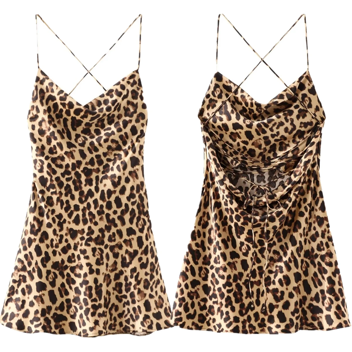 Maxdutti Fashion Ladies Backless Printed Strap Dress Women Tops Minimalist Fashion Blogger Leopard High Street Party Dress