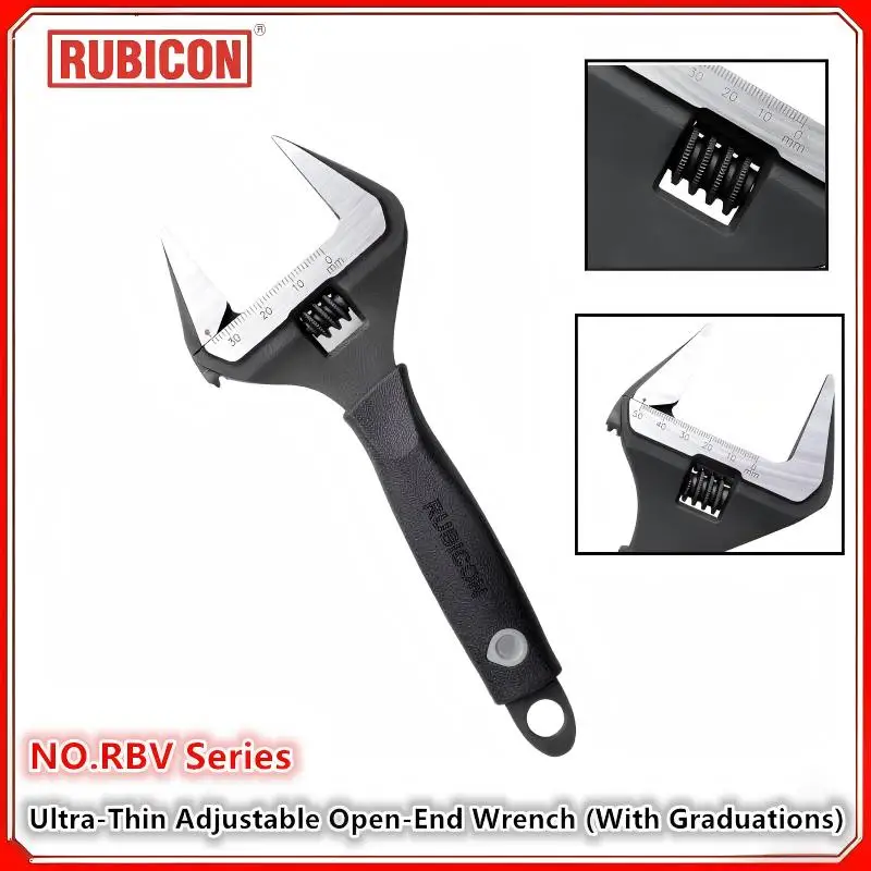 RUBICON RBV Series Ultra Thin Adjustable Open End Wrench With Scale Plumbing Bathroom Repair Industrial Hand Tool
