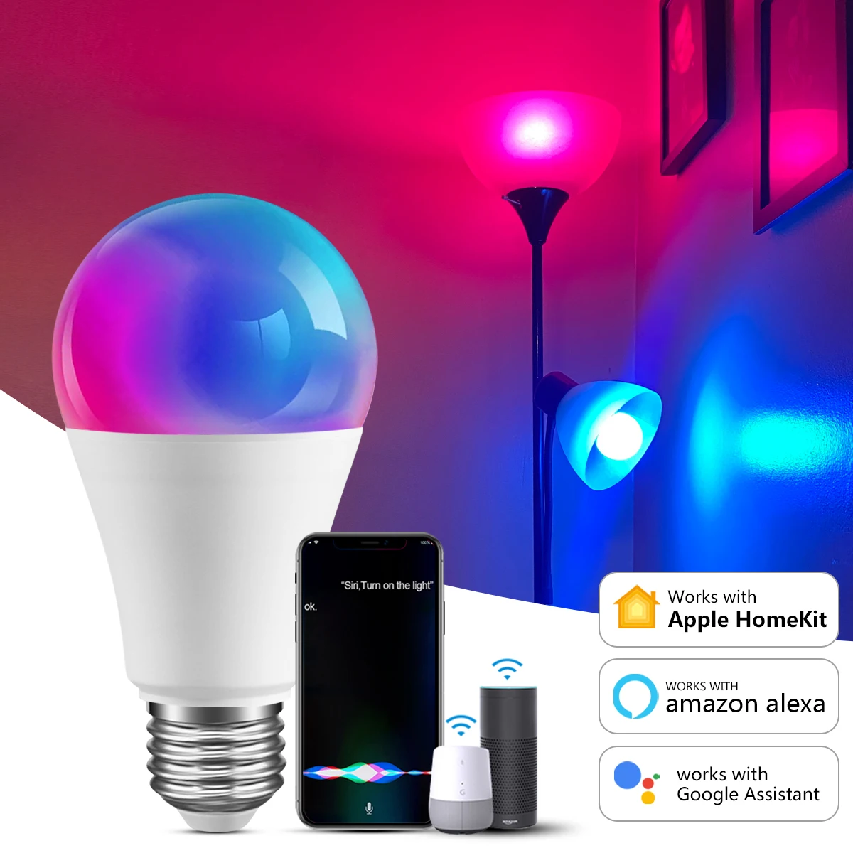 

9W WiFi Homekit Light Lamp E27 LED RGB Lamp Siri Control Dimmable Timer Function 110V 220V Smart Bulb Work for Alexa Google Home