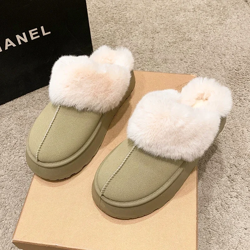 Slippers Women Winter New Fur Short Plush Warm Flats Slippers Platform Shoes Outdoor Leisure Fashion Slip-on Ladies Shoes