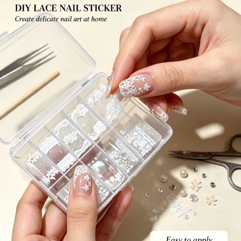 Black & White Lace Nail Foils Set, 10 Rolls Floral Mesh Nail Art Transfer Foil Stickers, DIY Nail Decoration for Gel Polish Mani