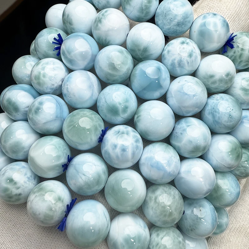 100% Natürliches 5A Dominica Larimar Rundperlen-Armband, Mut und Stärke, Stressabbau, Meihan Feinschmuck ﻿ Geschenk – Detail 3