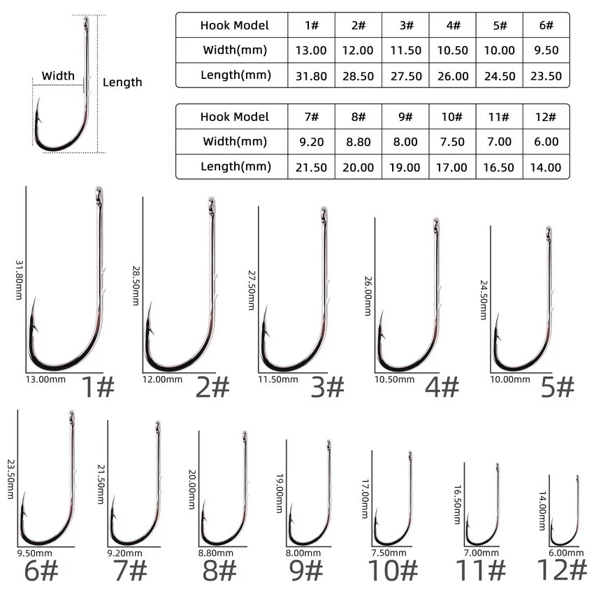 Boxed 50pcs long handle hook double back thorn tide hook straight handle ive bait hook barbed high carbon steel