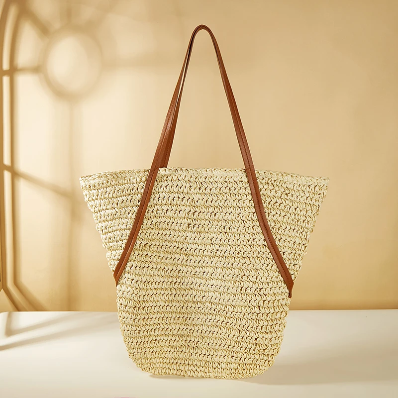 Shoulder Bag For Women Straw Woven Beach 2023 Trend Summer Braided Large Fashion Party Shopping Female Bucket Soft Tote Handbag