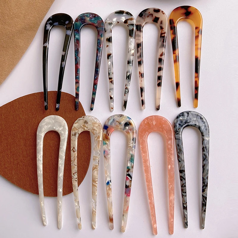 Fashion Simple U-shaped Hairpin Retro Geometric Hair Sticks Acetate Hairpins Versatile Hair Accessory For Woman Girls