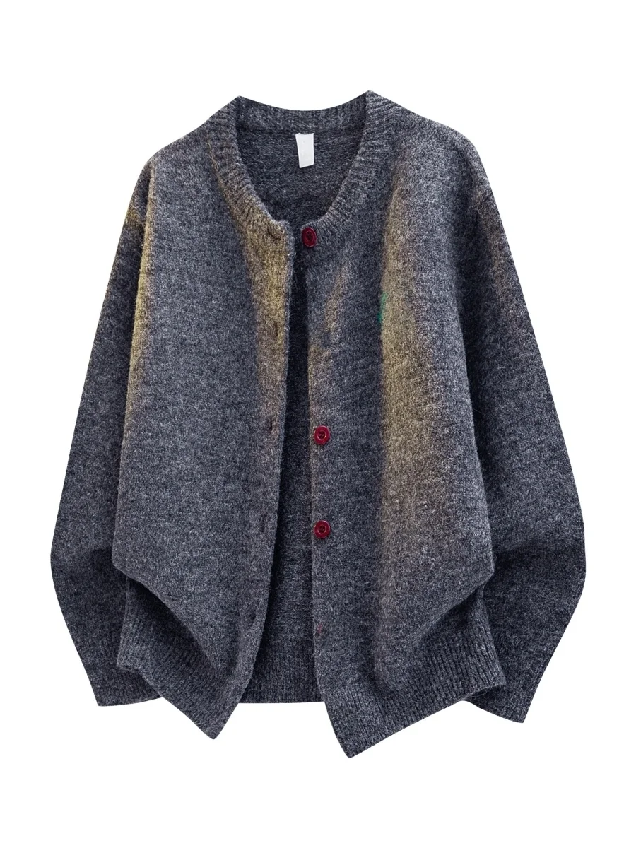 

Американский вязаный свитер-кардиган с длинными рукавами и круглым вырезом, в стиле ретро, с мультяшной вышивкой, на пуговицах, повседневный, свободного кроя, для мужчин и женщин