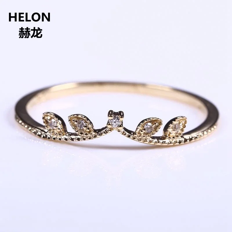 

Solid 14k Yellow Gold Natural Diamond Women Engagement Ring Art Deco Millgrain Wedding Band Party Promise Ring Fine Jewelry Leaf