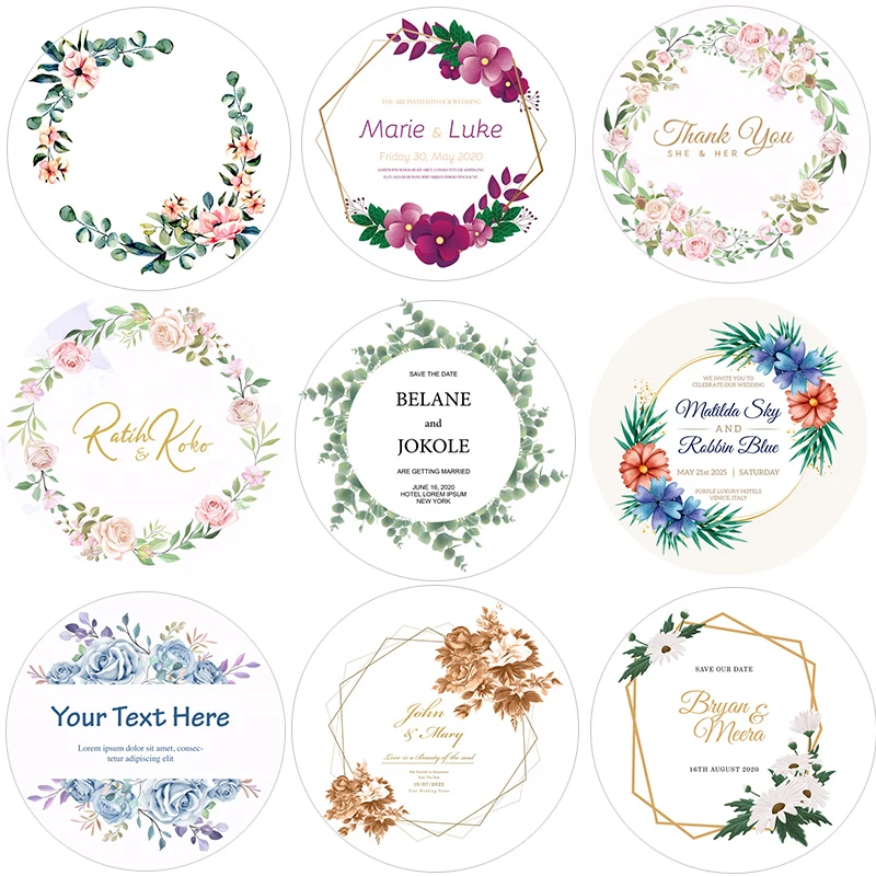 Personalized Round Label Sticker Custom Company Name, Custom Name Date Thank You Sticker for Bridal Shower Party Gifts