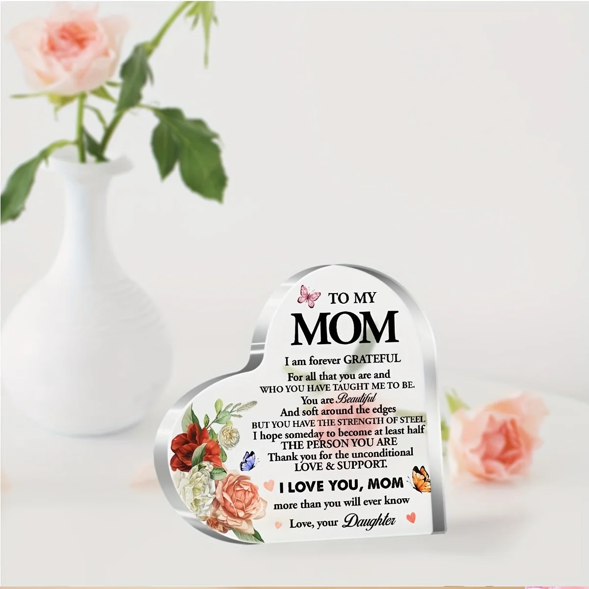 1pc,To My Mom from Daughter Son Gifts,Mom Gift Acrylic Heart Sign,I Love You Mom More Than You Will Ever Know Sign