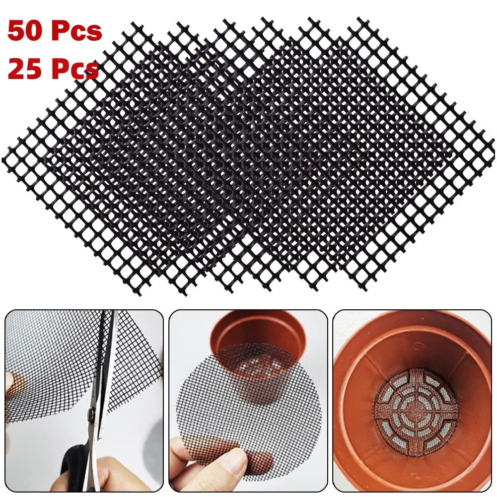 25/50PCS  Plant bottom Flower Pot bottom Hole Mesh Pad Bonsai Grid Mat Bottom Prevent Soil Loss Drainage Breathable F2