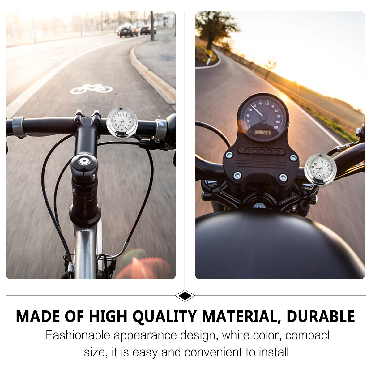 Bike Handlebar Clock Aluminum Alloy Luminous Quartz Motorcycle Clock White Compact Design Easy Install for Night Riding