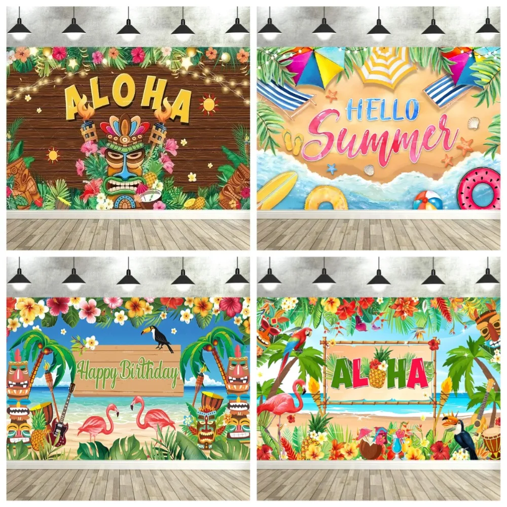 Hallo Sommer, Strandtanz Flamingo Banner Hintergrund, Sommer Strandfotos, Schuljährige Party Fotostudio Hintergrund Requisiten