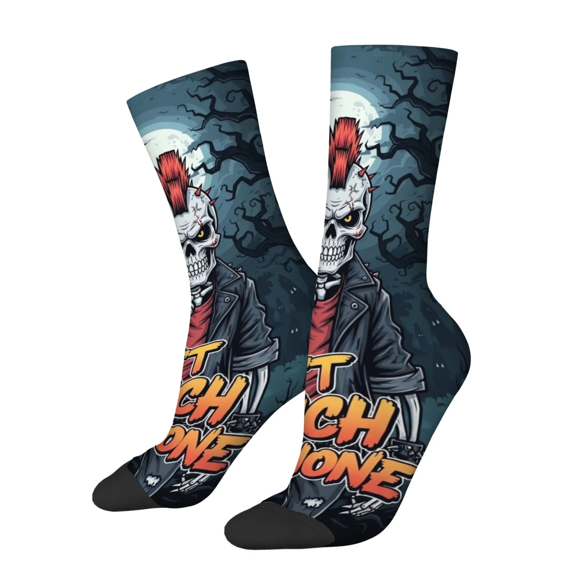Funny Skull Warning Print Men's Socks Breathable Soft Durable Socks Fun and Stylish Street Style Outdoor Cycling Sports Socks