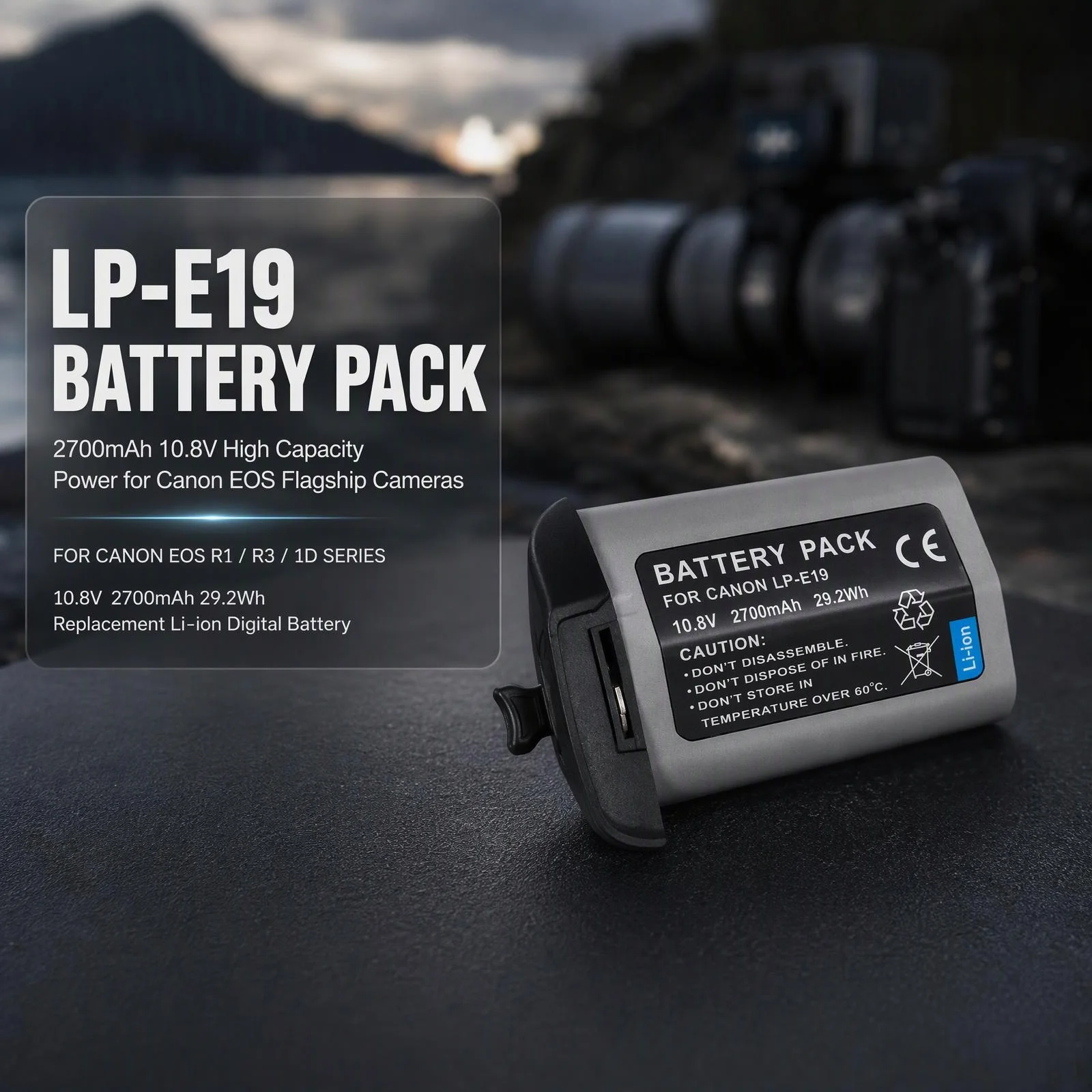 LP-E19 2700mAh 10.8V Digital Replacement Battery for Canon EOS R1 R3 EOS-1D X Mark III II EOS-1D C
